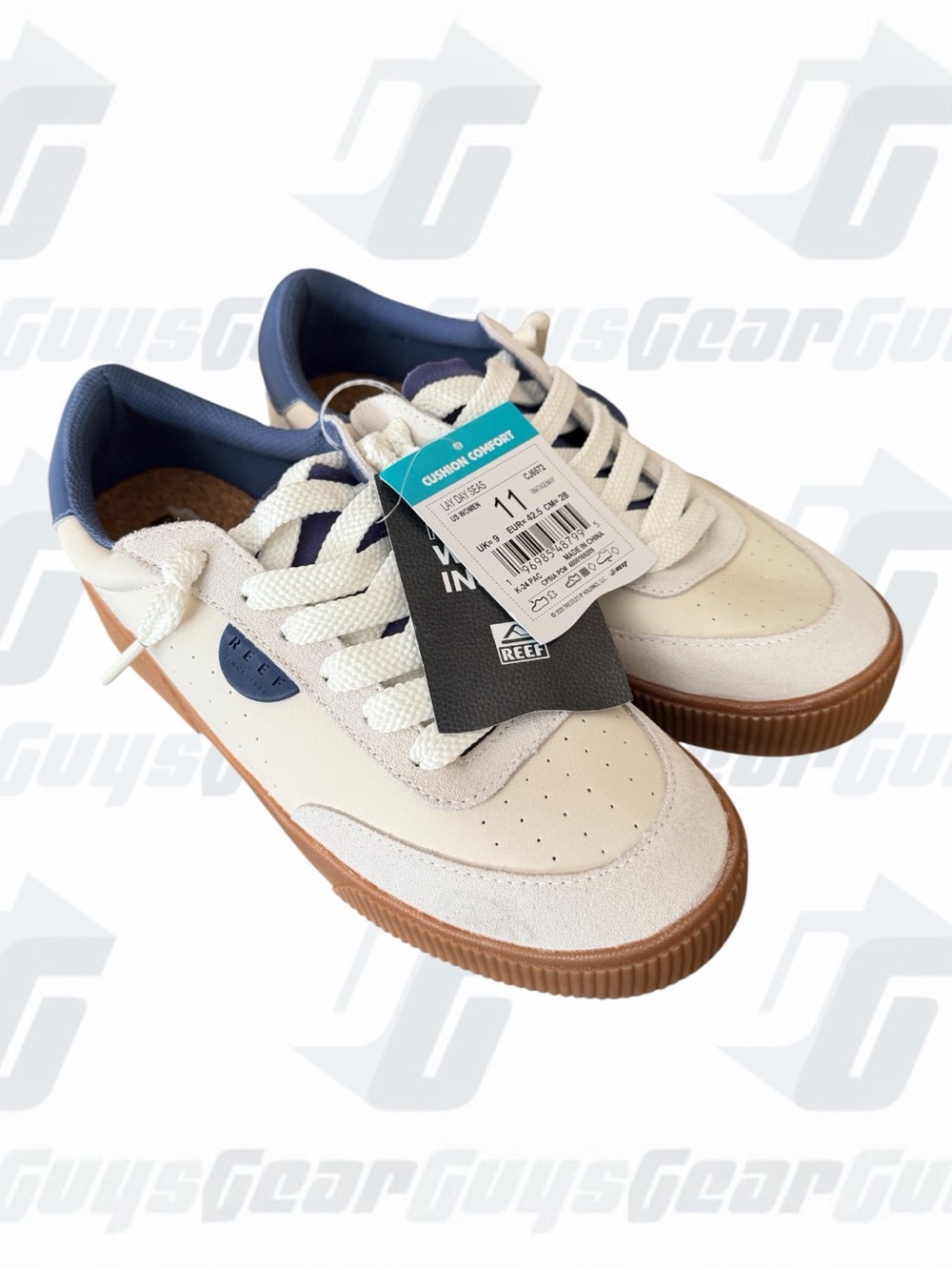 Reef Lay Day Seas White and Blue Low-Top Sneakers with Gum Sole 11